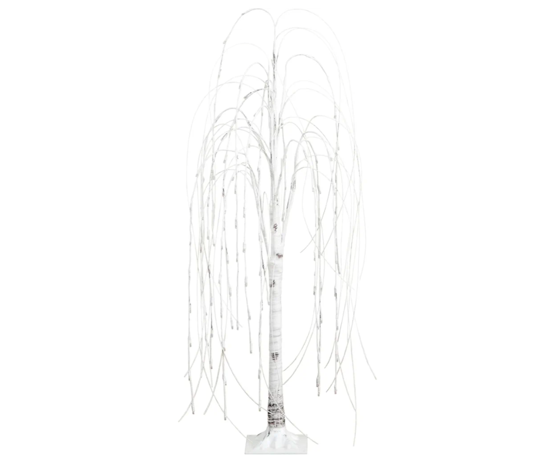 Nearly Natural 4ft. Pre-Lit Artificial White Weeping Willow Tree with 120 Warm White LED Lights