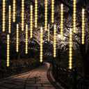24 Tubes Meteor Shower Lights, Outdoor Icicles Christmas Decor, 12 Inch 864 LED Snow Falling Connectable Raindrop Lights, Xmas Wedding Party Tree Holiday Decoration, Warm White