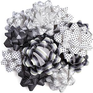 WRAPAHOLIC 12Pcs Kraft Paper Gift Bows Assortment - Chic Black Floral Design for Wedding, Birthday, Christmas, Baby Shower, Bridal Shower