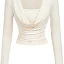 Floerns Women's Casual Cowl Neck Long Sleeve T Shirts Draped Ruched Fitted Tops, XS