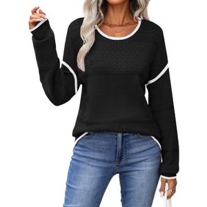Zeagoo Sweaters for Women Long Sleeve Tops Soft Knit Crew Neck Pullover Sweater Lightweight Crochet 2026 Fall Outfits (Small, Black B1)