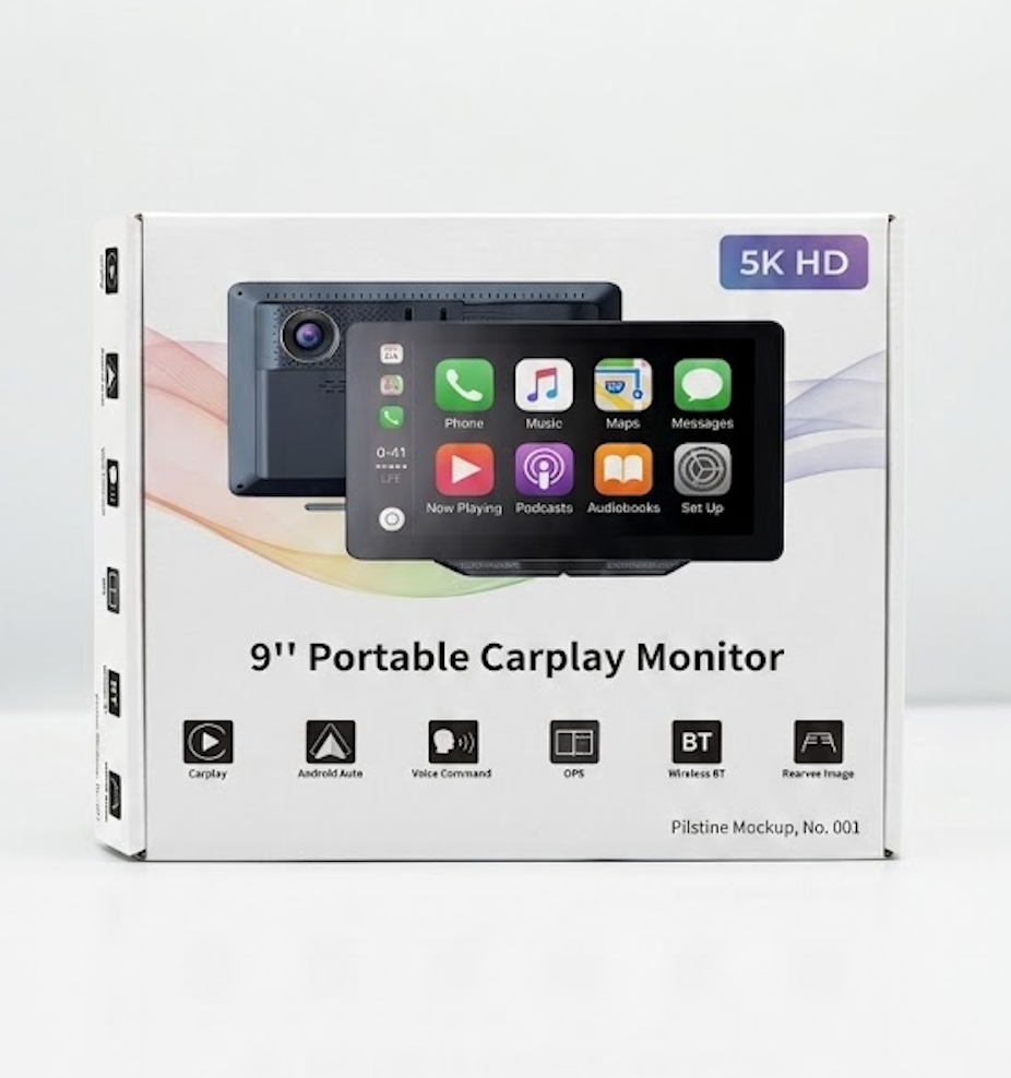 9” Portable Apple CarPlay Android Auto Monitor w/ Backup Camera Bluetooth