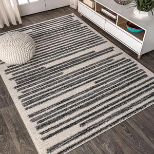 JONATHAN Y Khalil Modern Berber Stripe Cream/Black Indoor Area Rug, 10x13, Contemporary, Bohemian, Easy-Cleaning for Living Room, Bedroom, Kitchen, Pet Friendly, Non-Shedding (MOH207A-13)