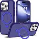 Compatible with iPhone 16 Pro Max Case with Invisible Magnetic O-Ring Stand Military-Grade Translucent Case for iPhone 16 ProMax 6.9" [Compatible with Mag-Safe][Great Grip Feeling], Navy