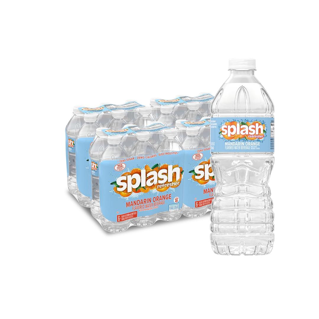 SPLASH REFRESHER Flavored Water Beverage, Mandarin Orange Flavor, 16.9 Fl Oz Plastic Bottles, 24 Pack, BBD 05/21/2027