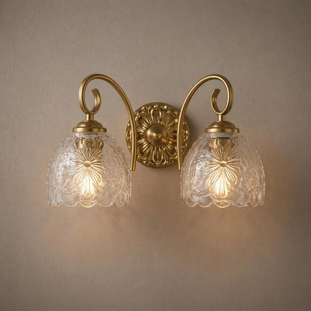 Hamilyeah Gold 2-Light Vanity Bathroom Light Fixtures Over Mirror, Vintage Vanity Lights Wall Sconce Light Fixture for Bathroom Vanity, Bedroom, Hallway, Farmhouse Bathroom Lighting