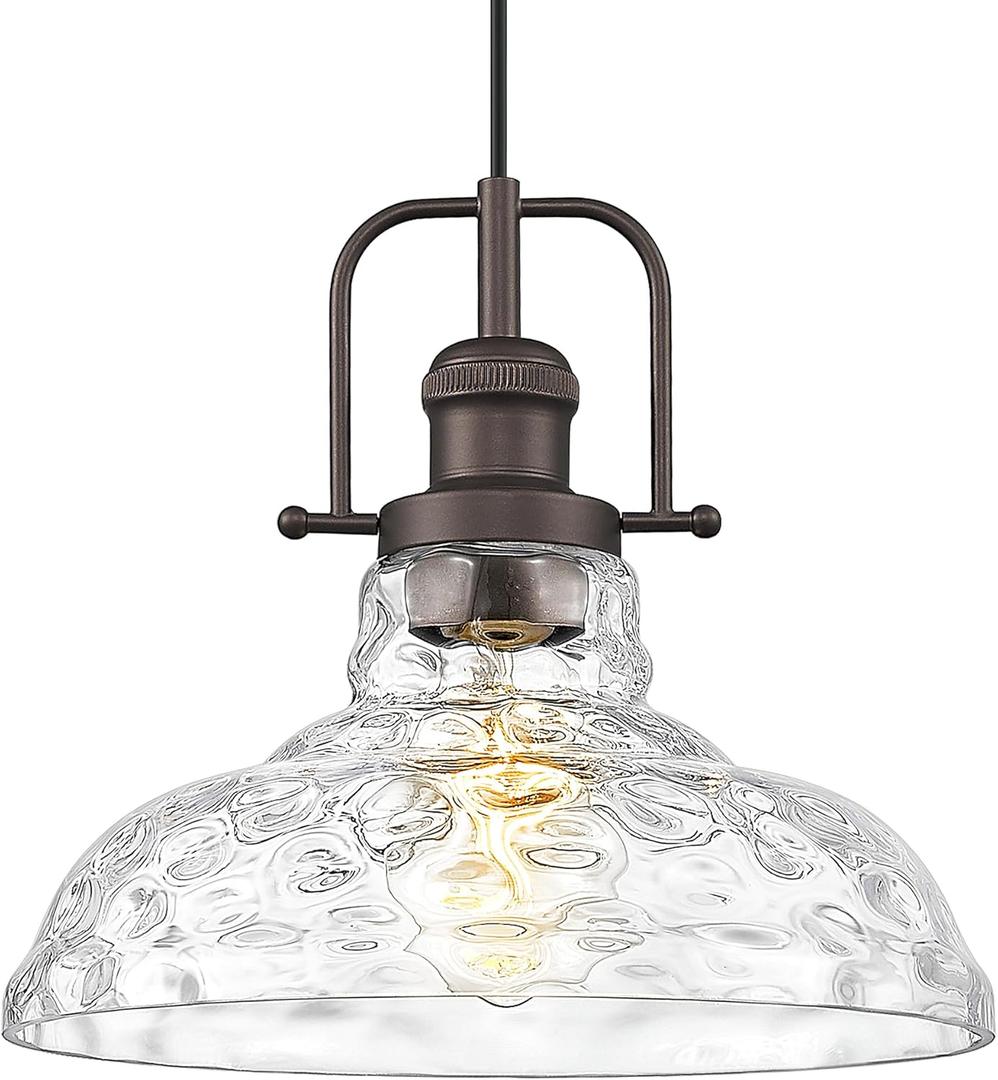 FEMILA Water Ripple Glass Pendant Light, 11" Modern Pendant Lighting for Kitchen Island, Adjustable Hanging Light Fixture, Oil Rubbed Bronze, Farmhouse Island Lights for Kitchen, 4FY09-MP ORB-WG-2