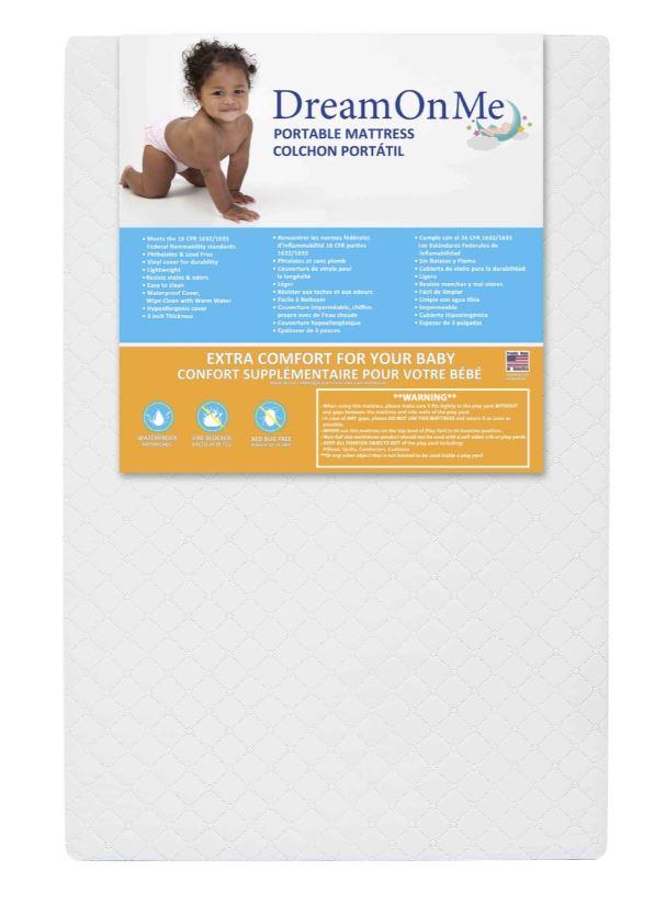 Dream On Me Sunset 3” Extra Firm Mini/Portable Crib Mattress, Fiber Core, Greenguard Gold & JPMA Certified, Fits All Mini & Portable Cribs, Waterproof Vinyl Cover