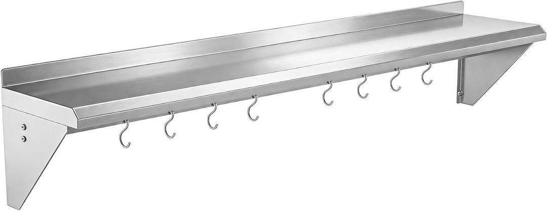 Stainless Steel Shelf 12" x 48" with Hooks for Space-Saving