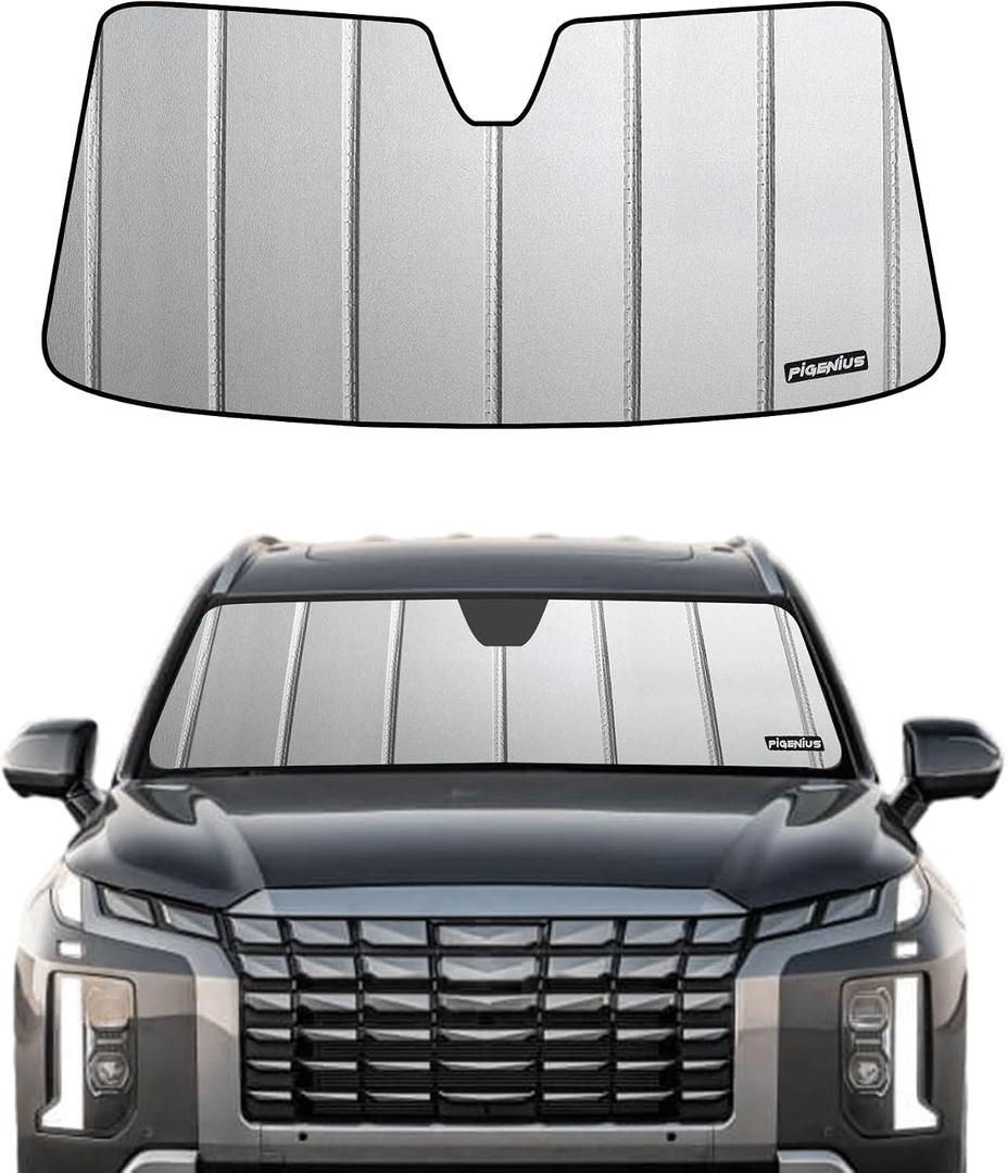 Pigenius Windshield Sun Shade for Hyundai Palisade 2020-2026, Premium Grey Leather Finish