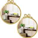 Chunful 2 Pcs Vintage Gold Round Wall Mirror 11.8 Inch Small Bow Circle Mirror Farmhouse Baroque Antique Vanity Gold Frame Hanging Wall Decor for Bathroom Bedroom Living Room Hallway Dressing Table