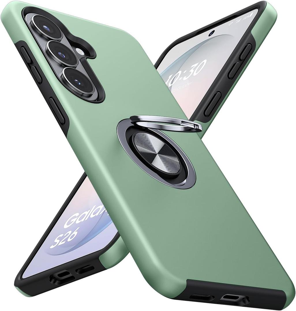 JAME for Samsung Galaxy S26 Case, Dual Layer Military Grade Heavy Duty Shockproof Cover with Metal Ring Holder Stand Kickstand, Slim Fit Protective Phone Case for Samsung Galaxy S26 6.3", Alpine Green