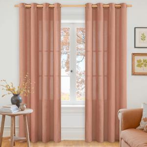 YoungsTex Rust Terracotta Linen Curtains 80 Inch Length, Burnt Orang Light Filtering Drapes with Bronze Grommet Privacy for Farmhouse Bedroom Living Room Windows, 52 x 80 Inch, 2 Panels