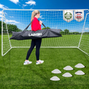 Soccer Goal 12×6 – Larkon – Backyard, Training and Tournament Size – Durable Rust-Free Steel Frame for Kids and Adults – with Net, Cones, Storage Bag, Stakes and Easy Assembly