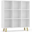 9-Cube Open Shelf Bookcase - 3-Tier Wooden Floor-Standing Bookshelf with Legs and Backpanel, Ideal for 11-inch Fabric Storage Bins and Miscellaneous Organizer, White