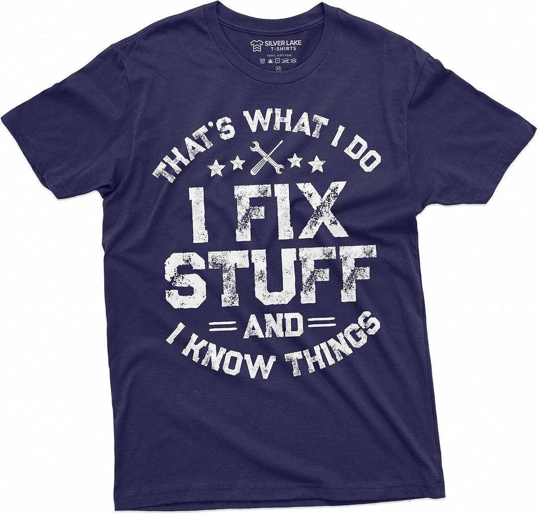 Men's Funny I fix Stuff T-Shirt Mechanic Engineer Garage Tee Shirt (Large, Navy Blue)