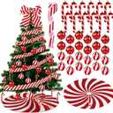 Shappy 38 Pcs Christmas Tree Ornaments Sets, Candy Cane Red White Stripes Xmas Tree Hanging Decorations, Plastic Xmas Ball Variety Shapes with Ribbon New Year Holiday Party Supplies (Cute,31.5'')