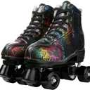 Risup Roller Skates for Women and Men Cowhide High-Top Shoes Classic Double-Row Roller Skates Four-Wheel Roller Skates for Men Girls Unisex (Lightning Black Black Wheel, 43=US 8,5)