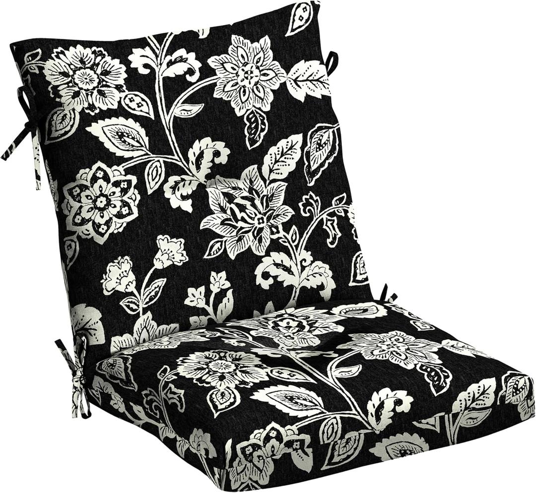ARDEN Outdoor Plush Modern Tufted Blowfill Dining Chair Cushion, 21 x 40, Rain-Proof, Fade Resistant, Tufted Cushion for Dining and Bistro Chairs Ashland Black Jacobean, 19"L x 21"W x 5"H