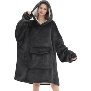 Mewkou Wearable Blanket Hoodie for Adult,Oversized Sherpa Fleece Blanket Hoodie for Women Men,Grey