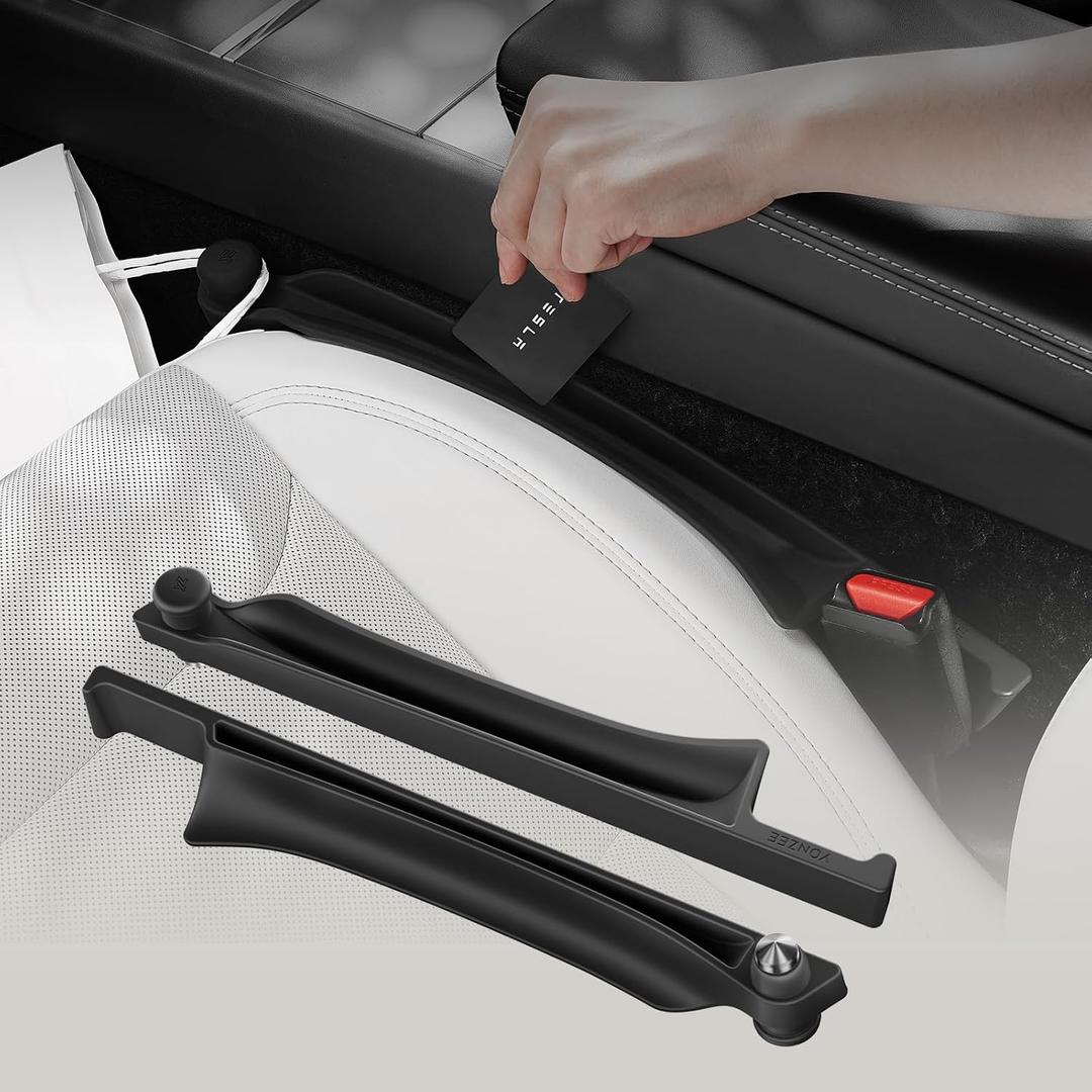 YONZEE Car Seat Gap Filler [2 Pack], Premium Silicone Side Console Organizer with Built-in Emergency Glass Breaker, Universal Fit Automotive Gap Blocker to Prevent Dropping, Car Interior Decor