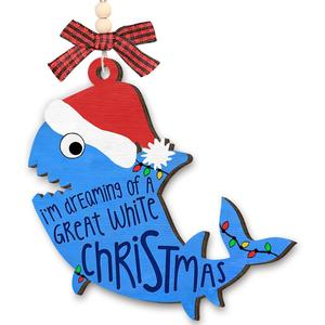Shark Christmas Ornaments 2025 - Shark Gifts for Men and Women, Ocean Animal Lover Gifts for Teens, Friends, Family, Sea Life Decor, 2 Layers Wood Sea Animal Hanging Ornament