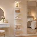 7 Tier Floating Wall Shelf with Lights, Tall Display Lack Shelf, White, 9.85 x 9.3 x 77 inches