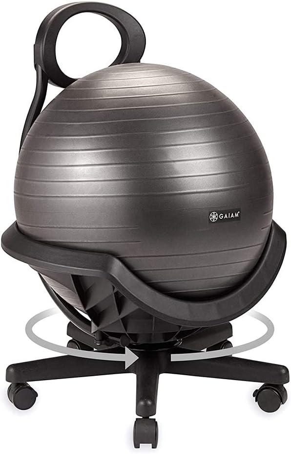 Gaiam Ultimate Balance Ball Chair (Standard or Swivel Base Option) - Premium Exercise Stability Yoga Ball Ergonomic Chair for Home and Office Desk - 52cm Anti-Burst Ball, Air Pump, Exercise Guide