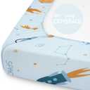 Yoofoss Pack and Play Sheets Fitted, Mini Crib Sheets 2-Pack for Pack N Play Mattress, Stretchy Playard Sheet, Soft and Breathable Blue Rocket