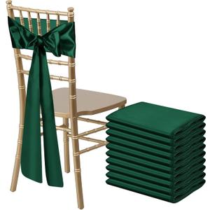 10 PCS Forest Green Satin Chair Sashes Bows Universal Chair Ribbon Ties Back Sash for Wedding Party Reception Events Banquets Hotel Event Chair Cover Decoration (7x108 inch)