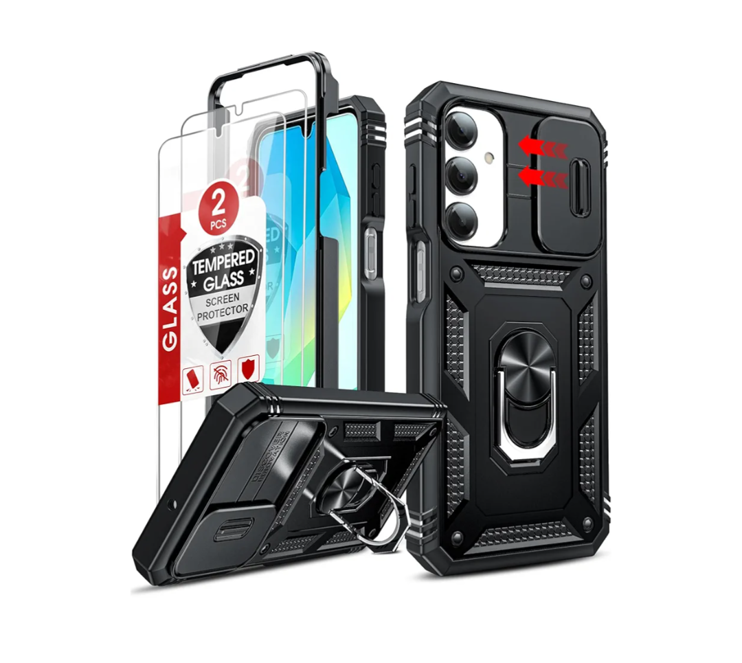 LeYi for Galaxy A16-5G Phone Case: Galaxy A16 5G Screen Protector [2 Packs] with Camera Cover, Military-Grade Heavy Duty Protection Cell Android Basic Funda para Samsung Galaxy A 16 5G Phone, Black