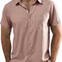 JOGAL Mens Short Sleeve Button Down Shirts Regular Fit Casual Summer Beach Shirt with Pocket (Small, Brown)