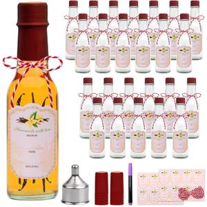 Encheng 5oz Hot Sauce Bottles with Lids,Clear Woozy Bottles with Shrink Capsules,Small Wine Making Bottle With Lid for Bottling,Empty 5oz Glass Vanilla Extract Bottle With Red Caps Set of 25