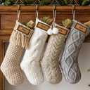 Personalized Knitted Christmas Stockings: 4 Pack 18 Inch Cable Knit Christmas Stockings, Cozy Hanging Xmas Stockings Boho Farmhouse Decorations for Family Holiday Dcor, White Gray Beige