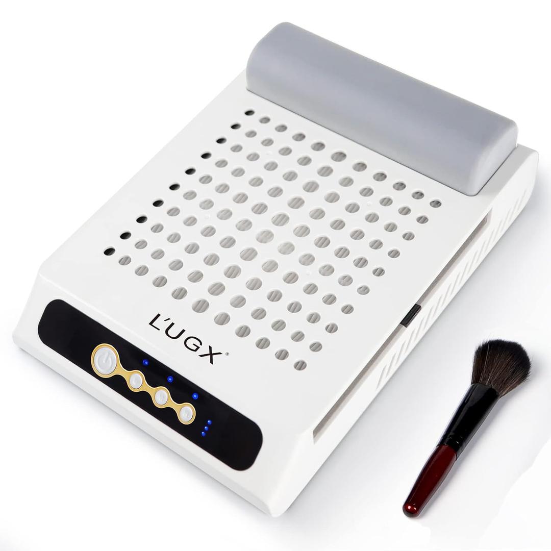 L'UGX Rechargeable Nail Dust Collector with 2 Reusable Filters, Professional 70W Nail Extractor Vacuum Acrylic Nail Dust Cleaner, Perfect for Home Salon Use, Low Noise (#1 White)