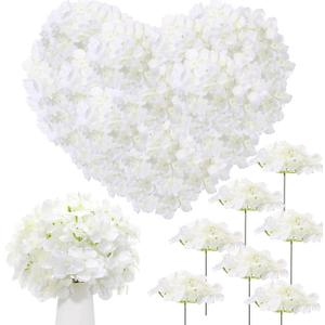Zeyune 200 Pcs Hydrangea Artificial Flowers, Silk Flower Heads with Stems, Fake Hydrangea Bouquet for Wedding Arch Centerpiece DIY Floral Home Decoration (White)