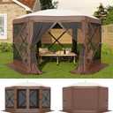 GarveeLife 11.5FT Pop-Up Gazebo Tent with Mesh Netting & Removable Wind Cloths | Outdoor Canopy Tent for Camping, Backyard Parties, Events, Beige & Khaki