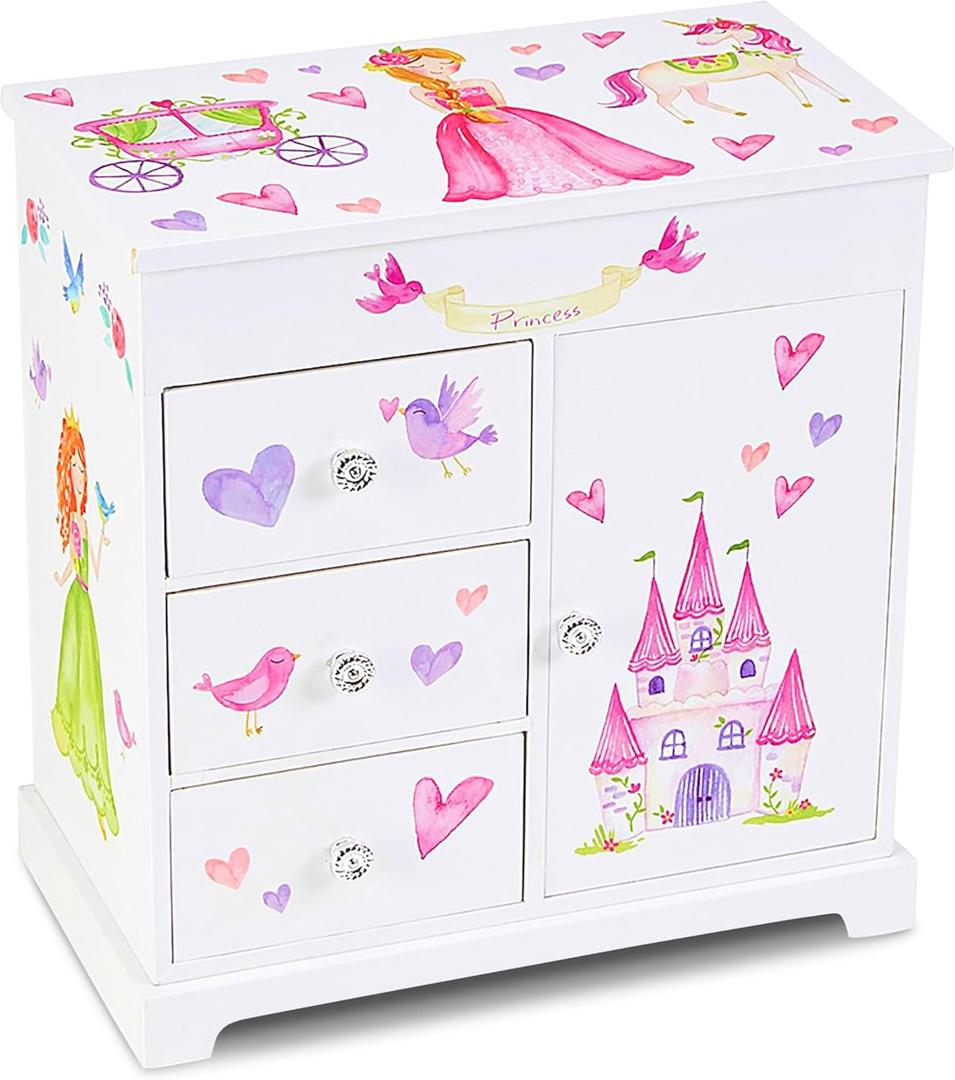 Jewelkeeper Jewelry Box for Girls with 3 Drawers - Musical Princess Jewelry Box with Spinning Doll and Dance of The Sugar Plum Fairy Tune - Appreciated Gifts for Kids - 9.5 x 7.75 x 9.5 Inches (White)