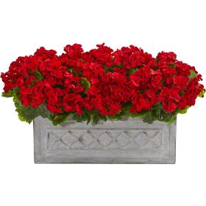 Nearly Natural 18in. Geranium Artificial Plant in Stone Planter UV Resistant (Indoor/Outdoor)