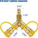 3/8 in Natural Gas Y Splitter, Low Pressure Propane NAT Gas Quick Connect/Disconnect Separator Adapter for Weber Grill, Pizza Oven, Patio Heater/Fire Pit, RV, Generator