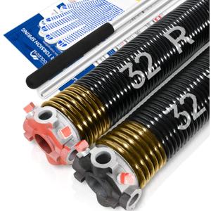 Pair of 2" Garage Door Torsion Springs Set with Non-Slip Winding Bars & Gloves, High Precision Electrophoresis Oil-Free Black Coated for Replacement, MIN 16,000 Cycles (0.250x 2" x 32'')