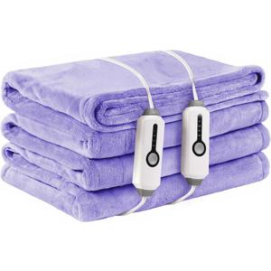 Electric Heated Blanket King Size 90"100", Comfortable & Luxurious Flannel, 4 Heating Levels & 10 H Auto Shut Off, Light Purple