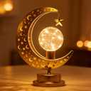 Ramadan Decorations Moon Lamp,Moon Light for Ramadan Decorations Indoor and Outdoor,Moon Star Lamp with LED Bulb&Timer Table Decor for Moroccan,Eid Home Decor,Gifts