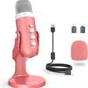 ZealSound Gaming USB Pink Microphone with Quick Mute for Phone, Computer PC PS5, Studio Mic with Gain Control, Echo&Monitor Volume Adjust for Streaming, Vocal Recording ASMR Podcast Video K66
