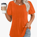 OFEEFAN Womens T Shirts Short Sleeve Pleated Dressy Casual Scooped Neck Summer Tops Blouses 3XL