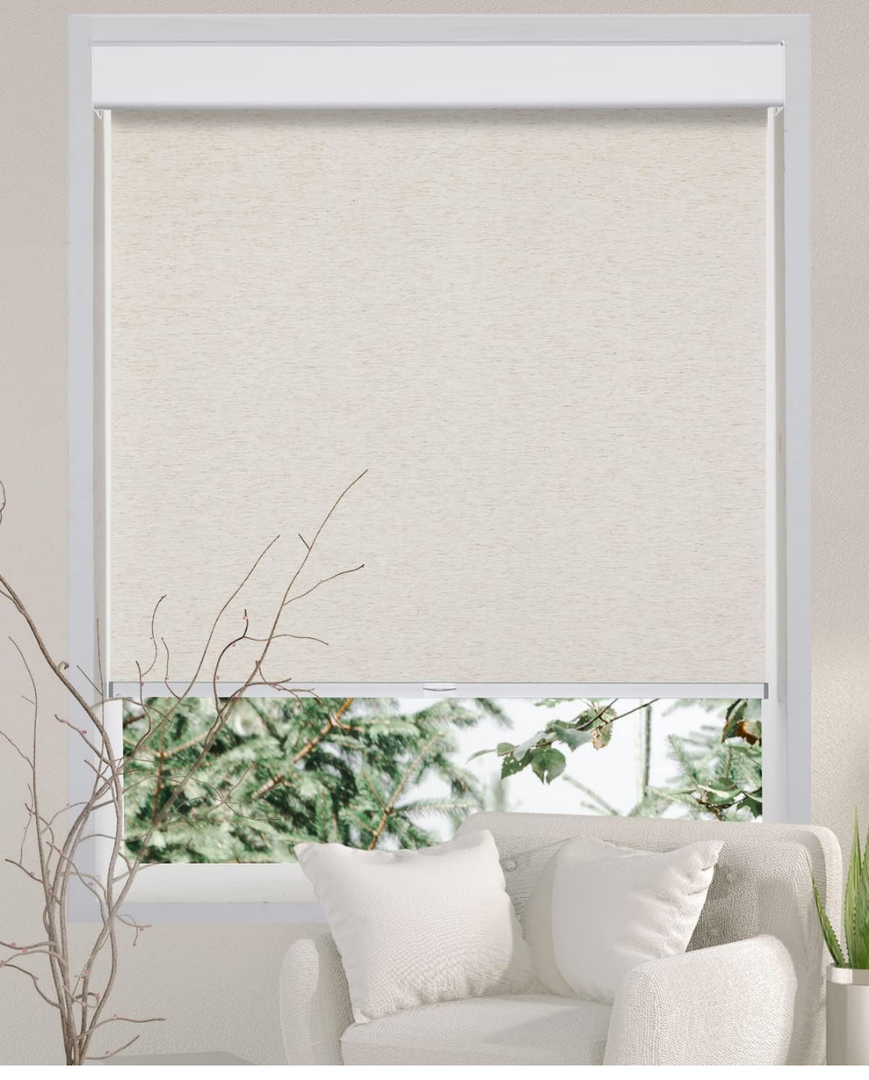 Persilux Free-Stop Cordless Roller Shades for Windows One PCs , (Cream 22"W x 72"H) Natural Woven Fabric Light Filtering Roller Blinds, UV Protection Privacy Window Blinds for Windows, Home, Living Room, Office