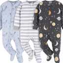 Gerber baby-boys Fleece Footed Pajamas 3-pack (3-6 Months, Space)