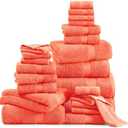 Lane Linen 100% Luxury Cotton Towel Set for Bathroom - 24 PCs - Absorbent, Super Soft & Quick Drying - 4 Bath, 4 Fingertip, 6 Hand Towels, 8 Washcloths, 2 Bath Sheets - Low Twist Towels - Living Coral