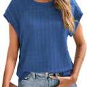 4 x Dokotoo Womens Blouses Summer Casual Cap Short Sleeve Tops Basic Textured Solid Color Round Neck T Shirts Blouse