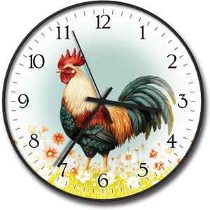 8 inch Silent Battery Operated Wall Clock, Decorative Round Wall Clock, Rooster